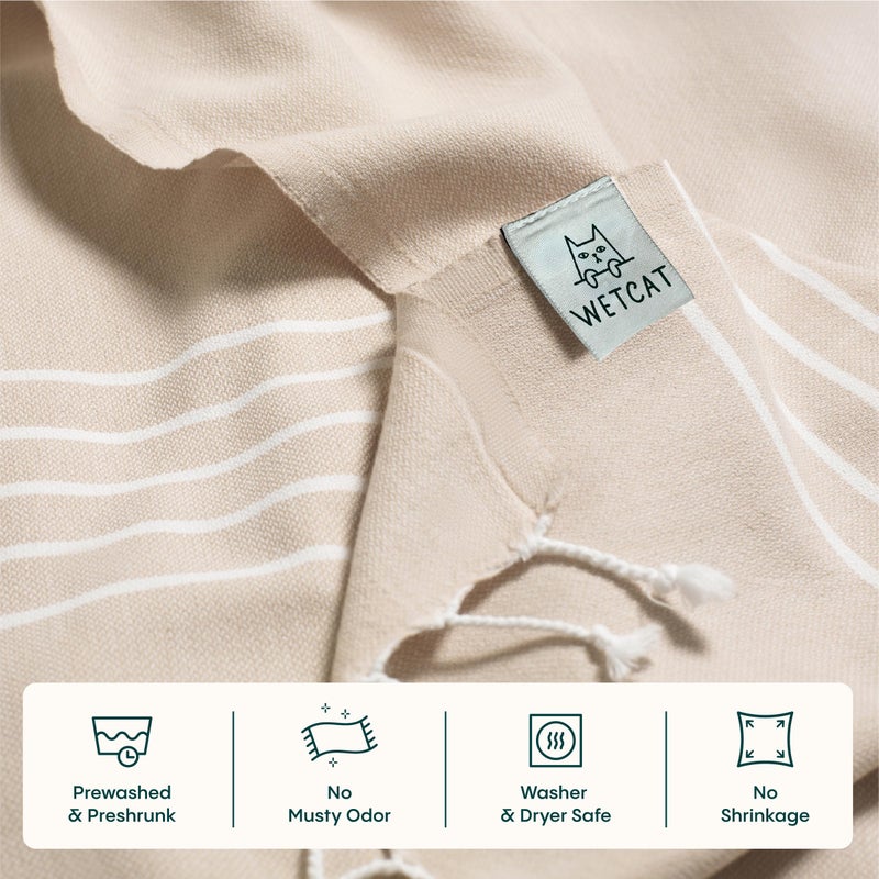 WETCAT Turkish Beach Towel Oversized (38"x71") 100% Turkish Cotton, Made in Turkey - Sand Free, Extra Large, Ultra Soft, Quick Drying, Compact & Lightweight for Travel - Sand - Image 5